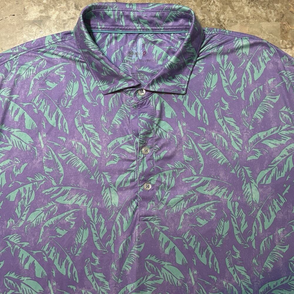 Johnnie O Polo Shirt Mens XL Purple Floral Hawaiian Featherweight Golf Logo